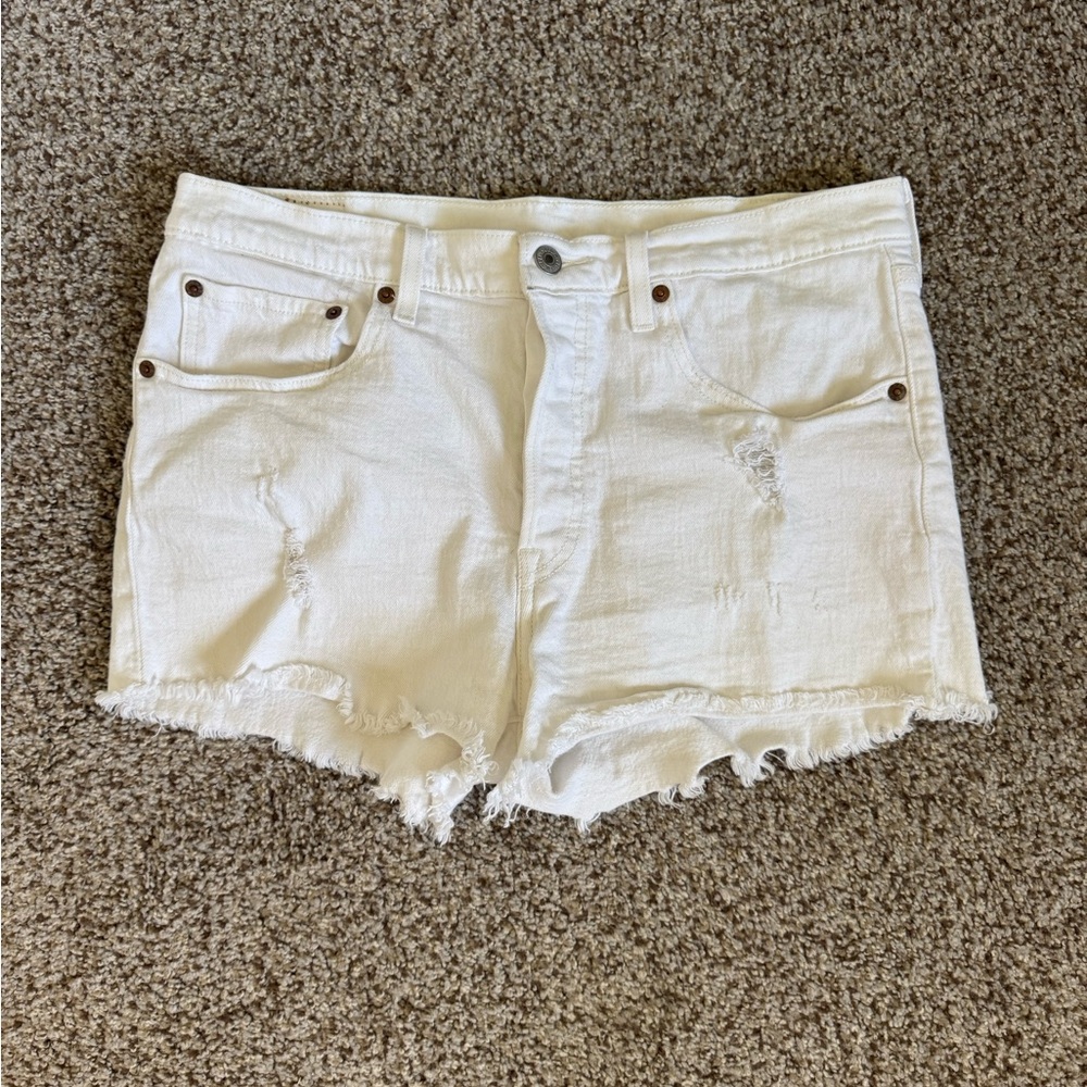 Levi 501 White Denim Shorts